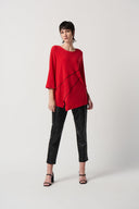 Joseph Ribkoff Magma Red Bell Sleeves Asymmetrical Tunic Style 231173