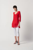 Joseph Ribkoff Magma Red Fringed Hem Tunic Style 231232