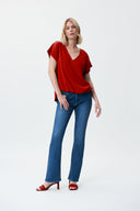 Joseph Ribkoff Magma Red V-Neck Top Style 231291