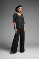 Joseph Ribkoff Black Chiffon Poncho-Style V-Neck Top Style 231720