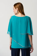 Joseph Ribkoff Ocean Blue Chiffon Poncho-Style V-Neck Top Style 231720