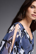 Joseph Ribkoff Blue/Multi Chiffon Overlay Dress Style 231731