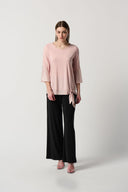 Joseph Ribkoff Rose Top with Chiffon Hem at Sleeves Style 231739