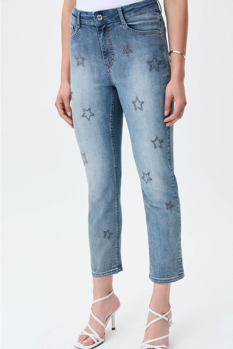 Joseph Ribkoff Vintage Blue Embroidered Cropped Jeans Style 231917