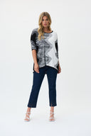 Joseph Ribkoff Black/Vanilla Monochromatic Print Boat Neck Sweater Style 231940