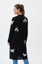 Joseph Ribkoff Black/Vanilla Knit Long Sleeve Floral Print Cardigan Style 231942