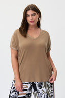 Joseph Ribkoff Tiger's Eye V-Neck Short Sleeve Top With Studs Style 232024