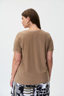 Joseph Ribkoff Tiger's Eye V-Neck Short Sleeve Top With Studs Style 232024