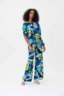 Joseph Ribkoff Black/Multi Tropical Print Boxy Top With Sash Style 232031