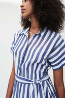 Joseph Ribkoff Blue/White Fit and Flare Striped Flowy Dress Style 232038