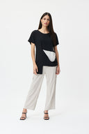Joseph Ribkoff Black/Moonstone Asymmetrical Color-Blocked Top Style 232060