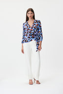 Joseph Ribkoff Blue/Multi Animal Print Georgette Wrap Blouse Style 232171