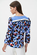 Joseph Ribkoff Blue/Multi Animal Print Georgette Wrap Blouse Style 232171