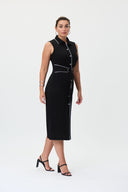 Joseph Ribkoff Black/Vanilla Sleeveless Belted Shirt Dress Style 232239