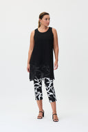 Joseph Ribkoff Vanilla/Black Floral Print Cropped Pull-On Pants Style 232258