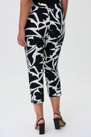 Joseph Ribkoff Vanilla/Black Floral Print Cropped Pull-On Pants Style 232258
