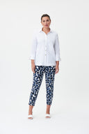 Joseph Ribkoff Blue/Vanilla Dot Print Cropped Pull-On Pants Style 232263