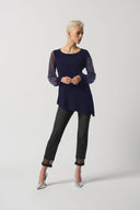 Joseph Ribkoff Midnight Blue Puff Sleeve Asymmetrical Tunic Style 233002