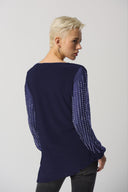 Joseph Ribkoff Midnight Blue Puff Sleeve Asymmetrical Tunic Style 233002