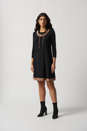 Joseph Ribkoff Black/Nutmeg Colour-Block A-Line Dress Style 233035