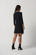 Joseph Ribkoff Black/Nutmeg Colour-Block A-Line Dress Style 233035