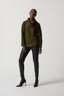 Joseph Ribkoff Olive/Black Cowl Neckline Sweater Style 233041