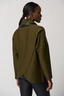 Joseph Ribkoff Olive/Black Cowl Neckline Sweater Style 233041