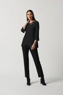 Joseph Ribkoff Black Keyhole Neckline Bell Sleeve Top Style 233081