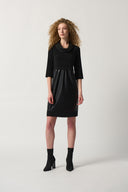 Joseph Ribkoff Black Faux-Leather and Knit Cocoon Dress Style 233091