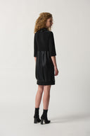 Joseph Ribkoff Black Faux-Leather and Knit Cocoon Dress Style 233091
