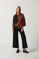 Joseph Ribkoff Tandoori/Multi Tiger Print Overlap Collar Top Style 233100