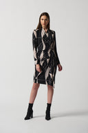 Joseph Ribkoff Black/Moonstone Abstract Print Wrap Dress Style 233104