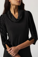 Joseph Ribkoff Black Faux-Leather Trim Tunic Style 233107