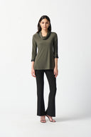 Joseph Ribkoff Avocado Faux-Leather Trim Tunic Style 233107