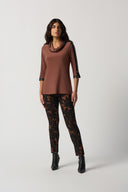 Joseph Ribkoff Toffee Faux-Leather Trim Tunic Style 233107