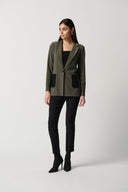 Joseph Ribkoff Avocado/Black Faux-Leather Pocket Blazer Style 233108