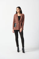 Joseph Ribkoff Toffee/Black Faux-Leather Pocket Blazer Style 233108