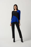 Joseph Ribkoff Black/Royal Sapphire Asymmetrical Colour-Block Top Style 233118