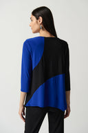 Joseph Ribkoff Black/Royal Sapphire Asymmetrical Colour-Block Top Style 233118