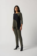Joseph Ribkoff Black/Avocado Asymmetrical Colour-Block Top Style 233118