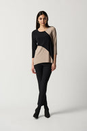 Joseph Ribkoff Black/Latte Asymmetrical Colour-Block Top Style 233118