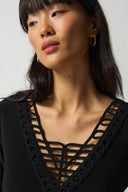Joseph Ribkoff Black Soutache Neckline Top Style 233124