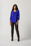 Joseph Ribkoff Royal Sapphire Soutache Neckline Top Style 233124