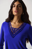 Joseph Ribkoff Royal Sapphire Soutache Neckline Top Style 233124