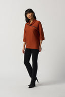 Joseph Ribkoff Tandoori/Black Cowl-Collar Boxy Sweater Style 233126