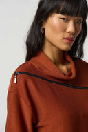 Joseph Ribkoff Tandoori/Black Cowl-Collar Boxy Sweater Style 233126