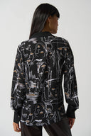 Joseph Ribkoff Black/Multi Face Print Button-Down Blouse Style 233128