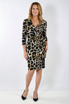 Frank Lyman Black/Beige Leopard Print Wrap Dress Style 233129