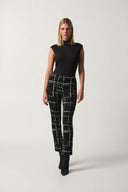 Joseph Ribkoff Black/Multi Plaid Slim-Fit Pants Style 233143