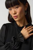 Joseph Ribkoff Black Ruffled Collar Puff Sleeve Top Style 233147